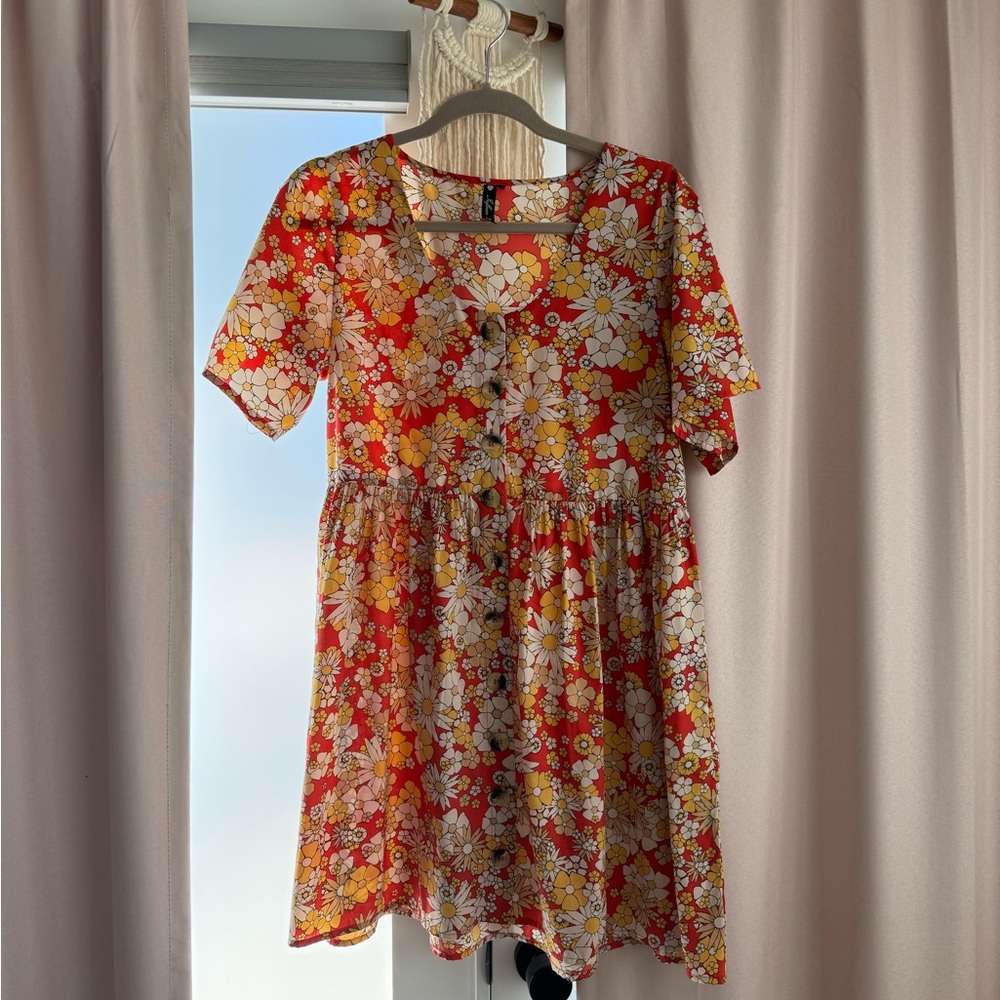 70s Floral Print Short Dress